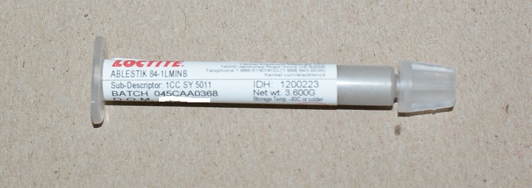 Ablebond 84-1LMINB aka Ablestik, Locite-Henkel. 1cc pre-mixed and frozen syringe. In stock. Ships today