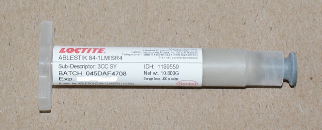 Ablebond 84-1LMISR4, aka Ablestik 84-1LMISR4, Loctite-Henkel, 3cc pre-mixed and frozen syringe. In stock. Ships today.